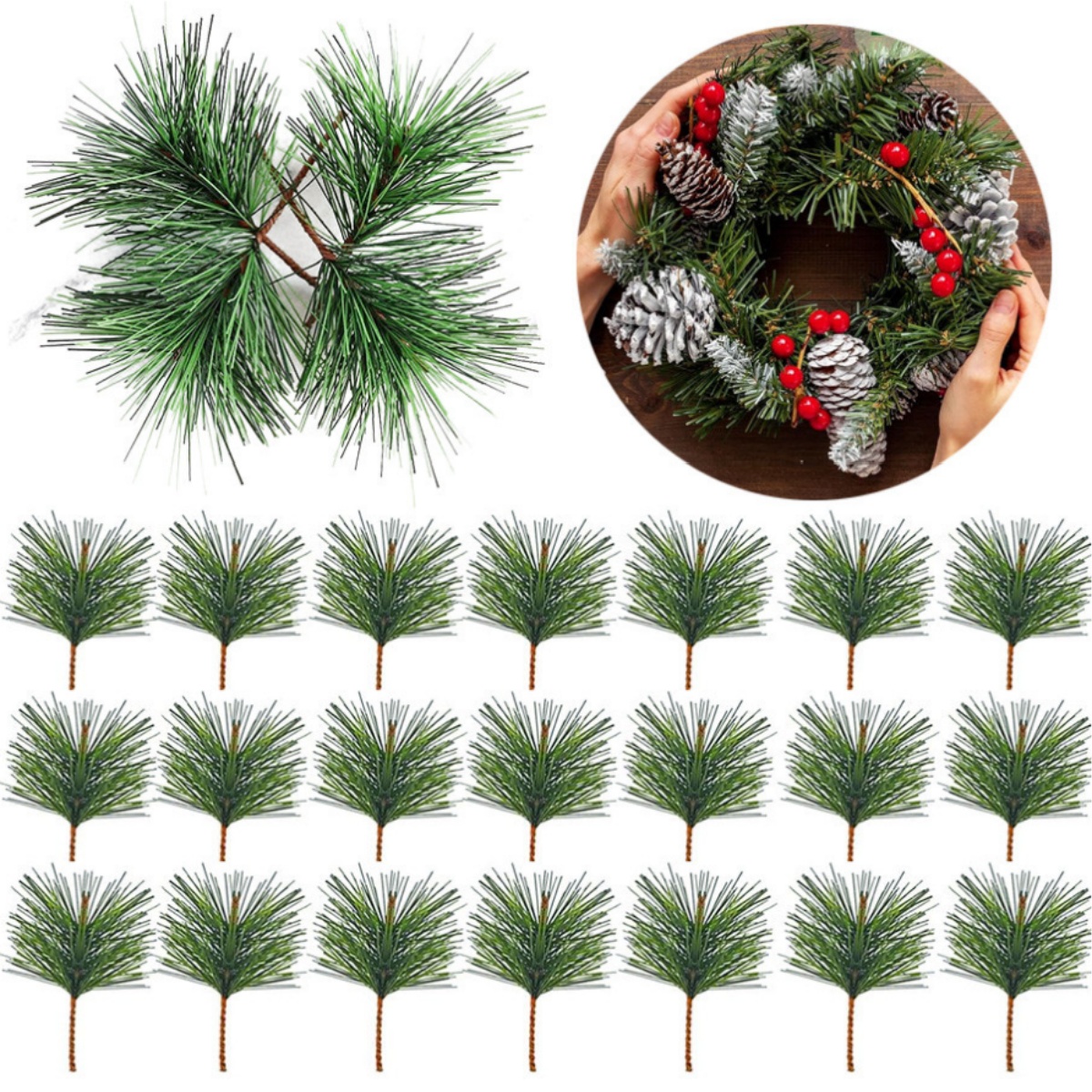 10-100pcs Artificial Green Pin - مراجعة Christmas Wreath Fake وسعره