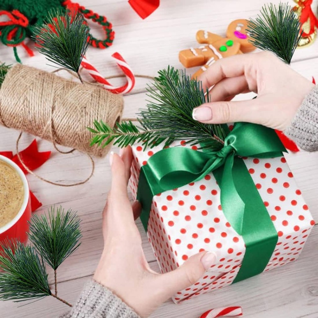 10-100pcs Artificial Green Pin - مراجعة Christmas Wreath Fake وسعره