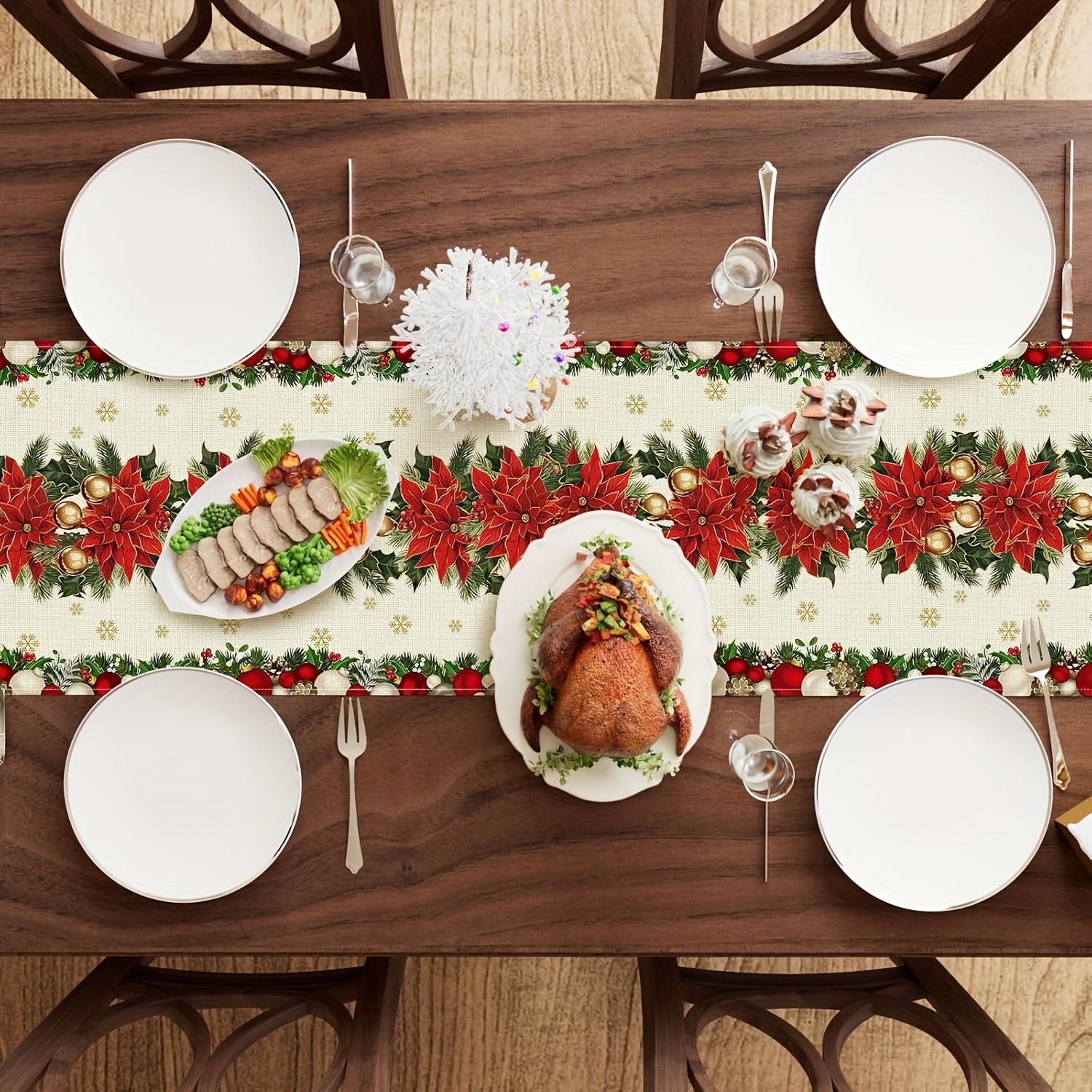 1pc Multi-Size Winter Floral T - مراجعة Christmas Table Runner وسعره