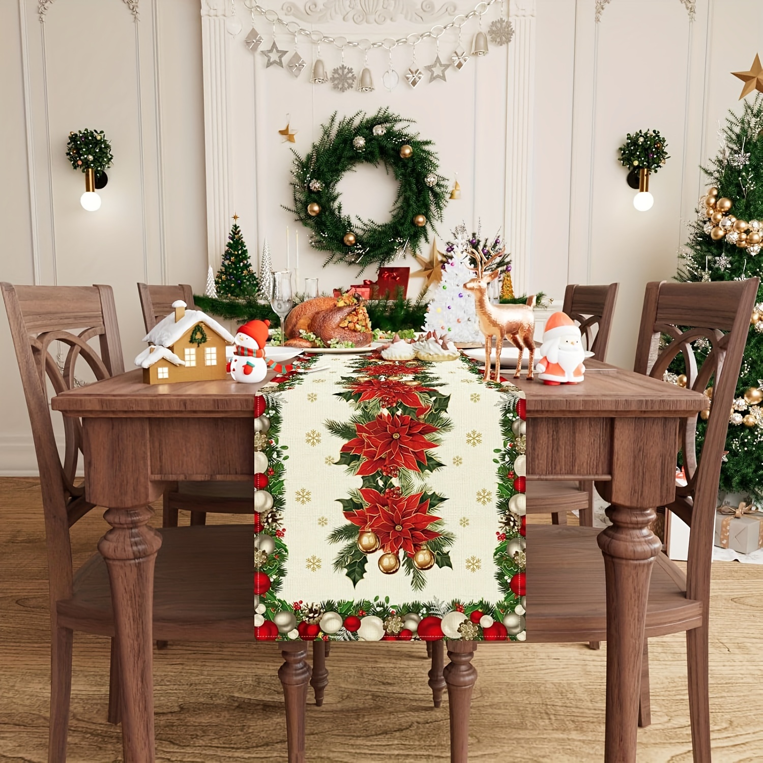 1pc Multi-Size Winter Floral T - مراجعة Christmas Table Runner وسعره