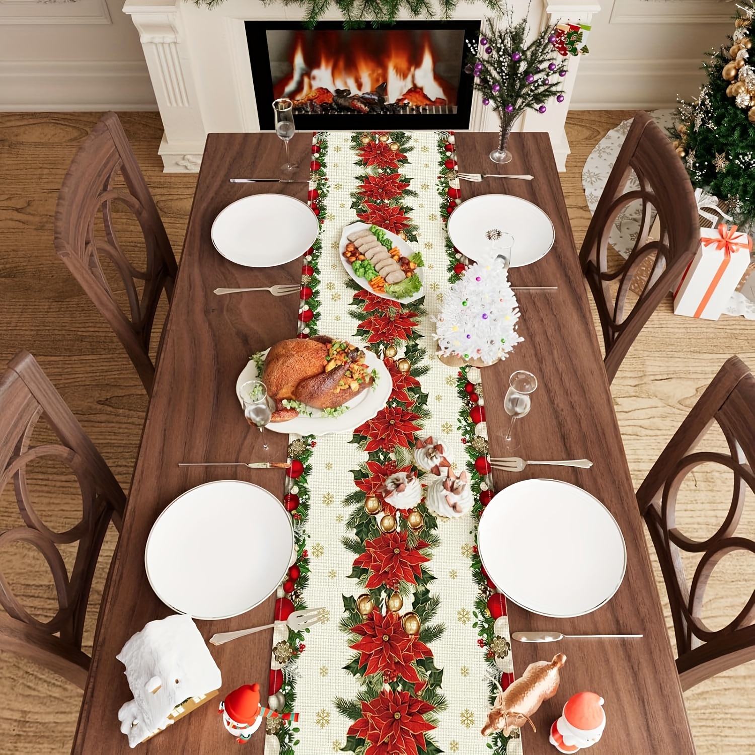 1pc Multi-Size Winter Floral T - مراجعة Christmas Table Runner وسعره