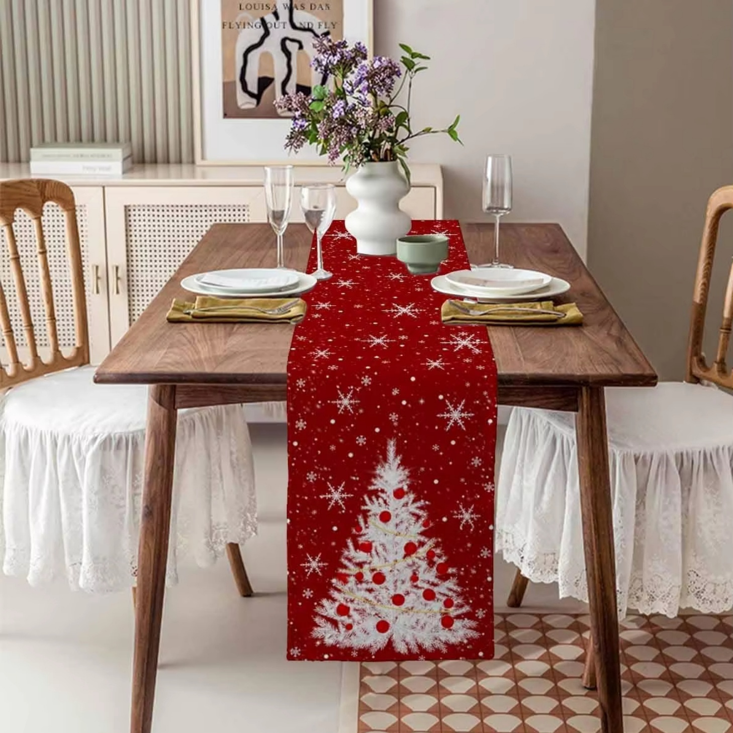 Red Table Runner Christmas Tre - مراجعة Christmas Table Runner وسعره
