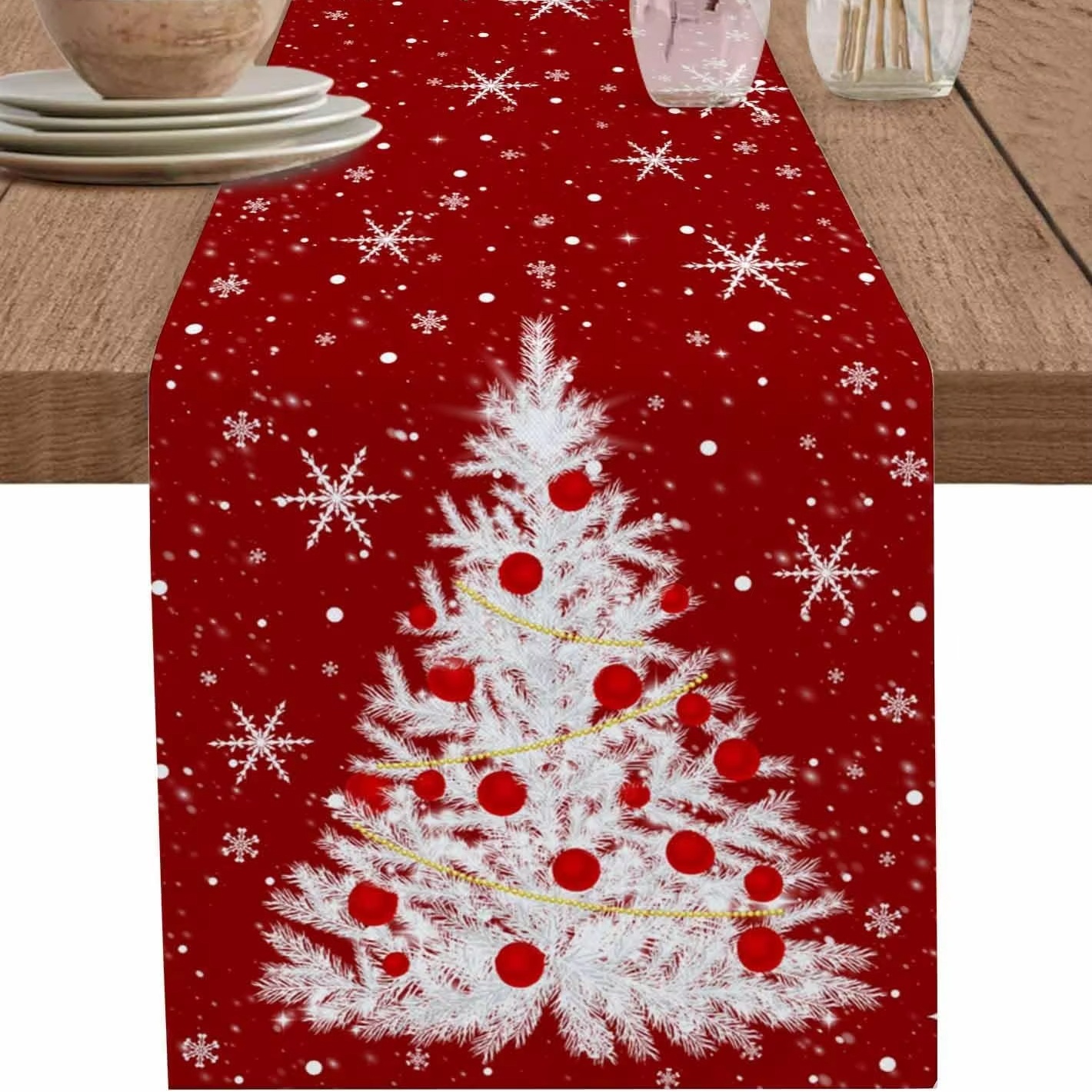 Red Table Runner Christmas Tre - مراجعة Christmas Table Runner وسعره