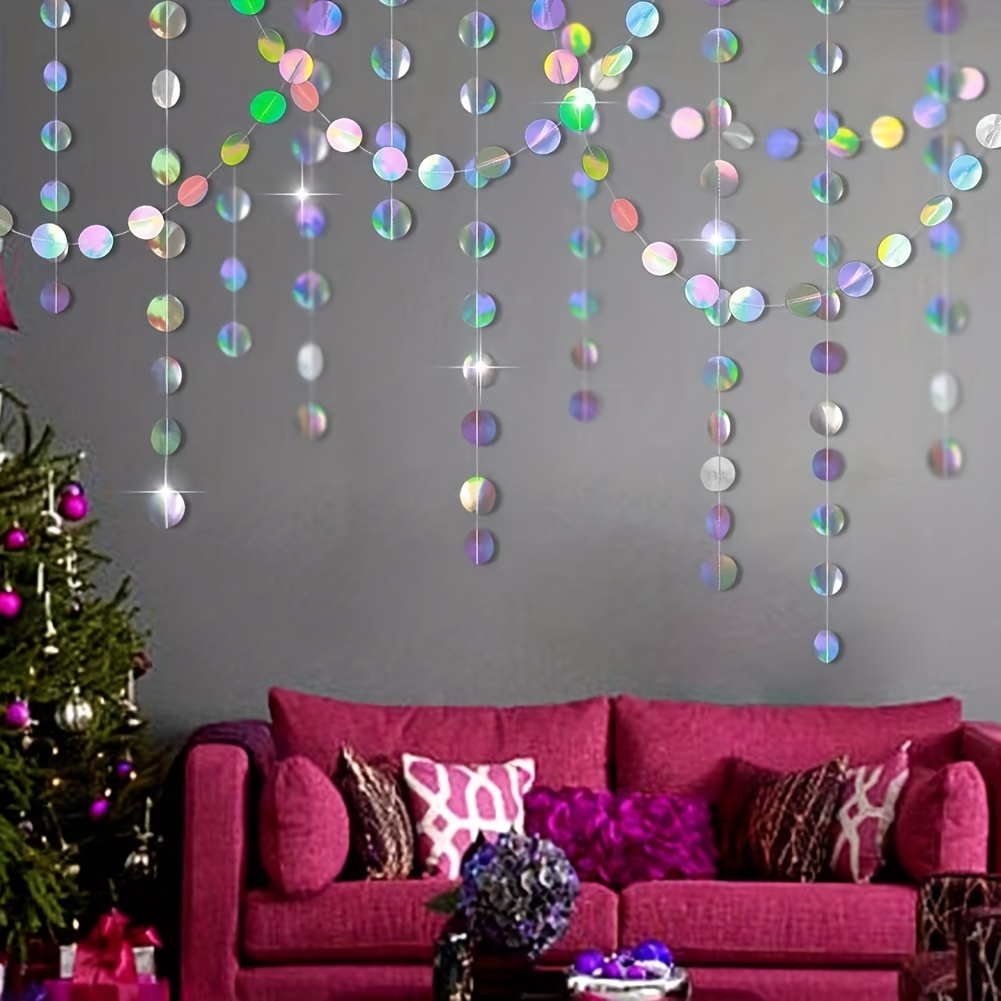 1pc Shimmering Iridescent Circ - مراجعة Tinsel Garland Decoration وسعره