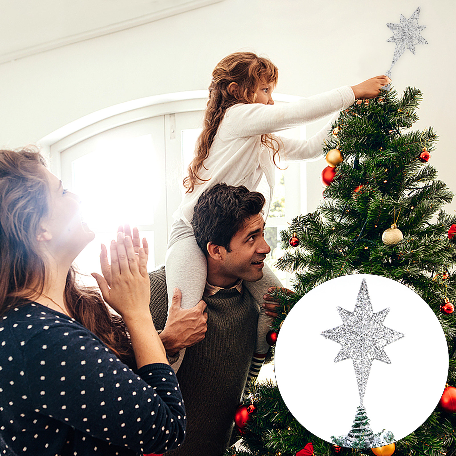 1Pcs Glittering Gold-Toned Eig - مراجعة Star Tree Topper وسعره