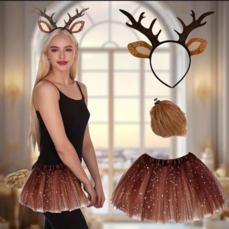 Reindeer Costume Set Tutu Skir - مراجعة Reindeer Antlers Headband وسعره