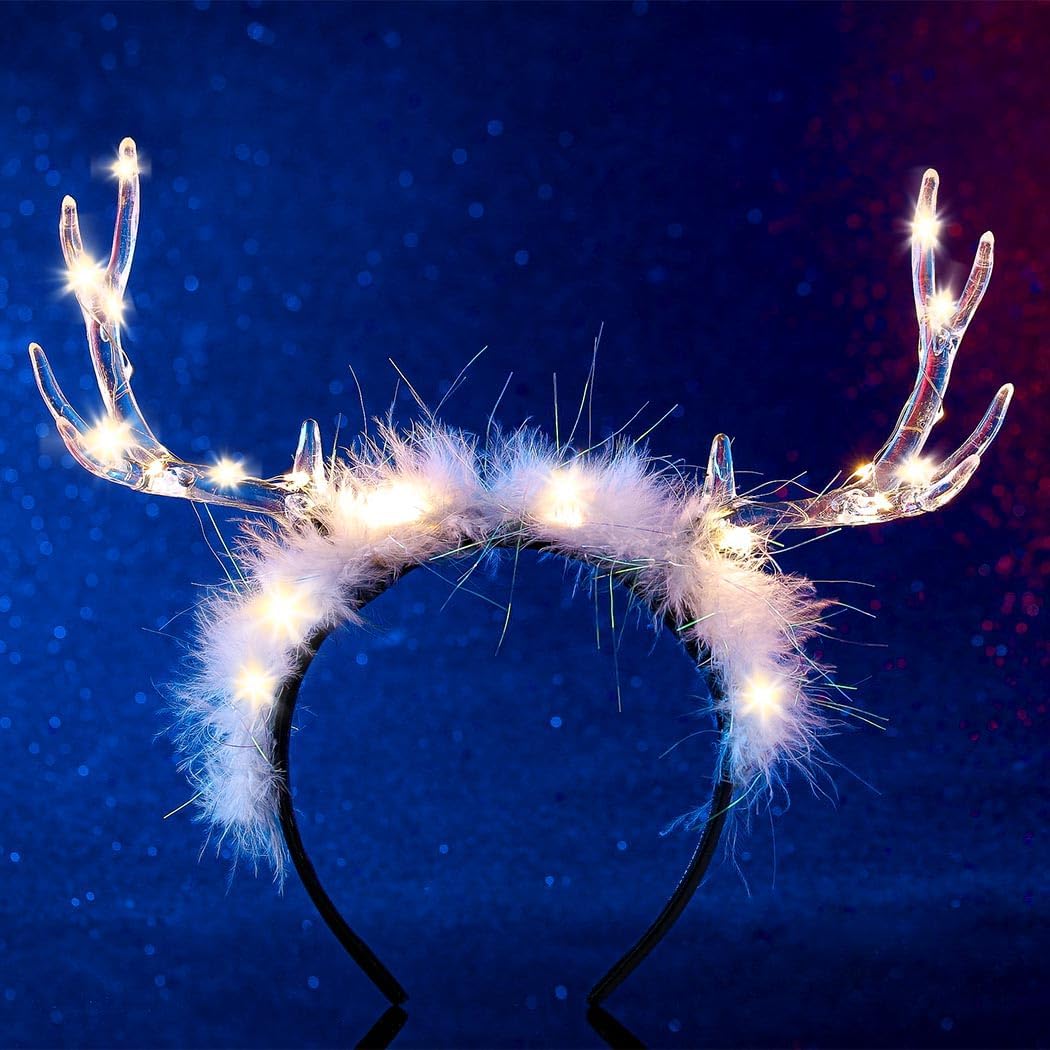 Glowing Clear Christmas Deer F - مراجعة Reindeer Antlers Headband وسعره