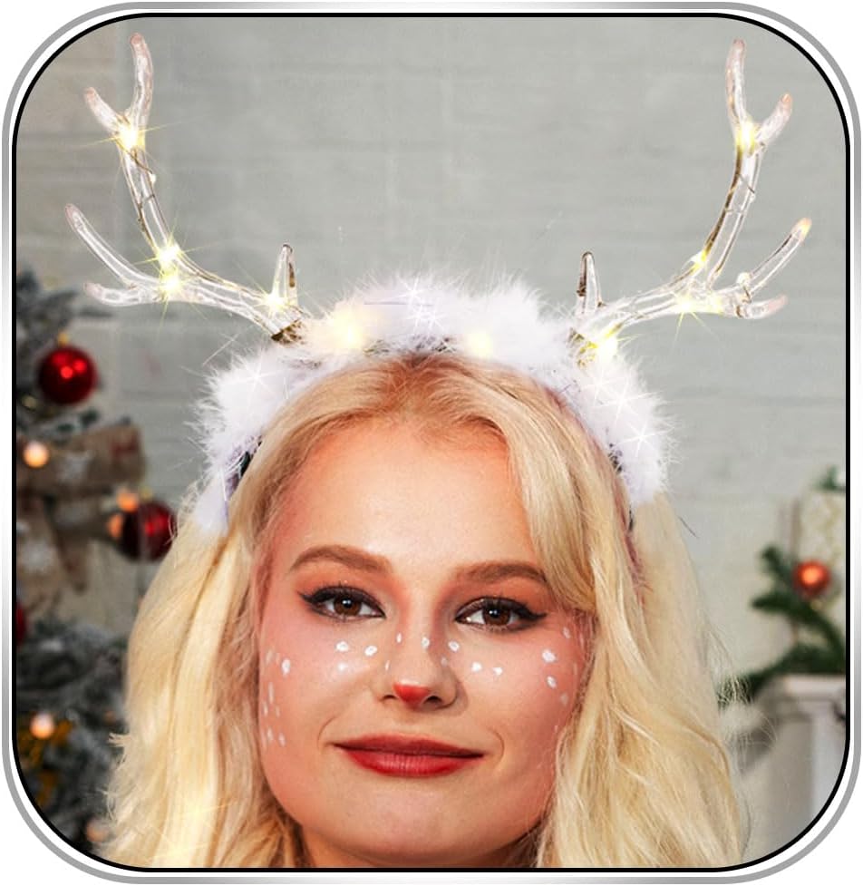 Glowing Clear Christmas Deer F - مراجعة Reindeer Antlers Headband وسعره