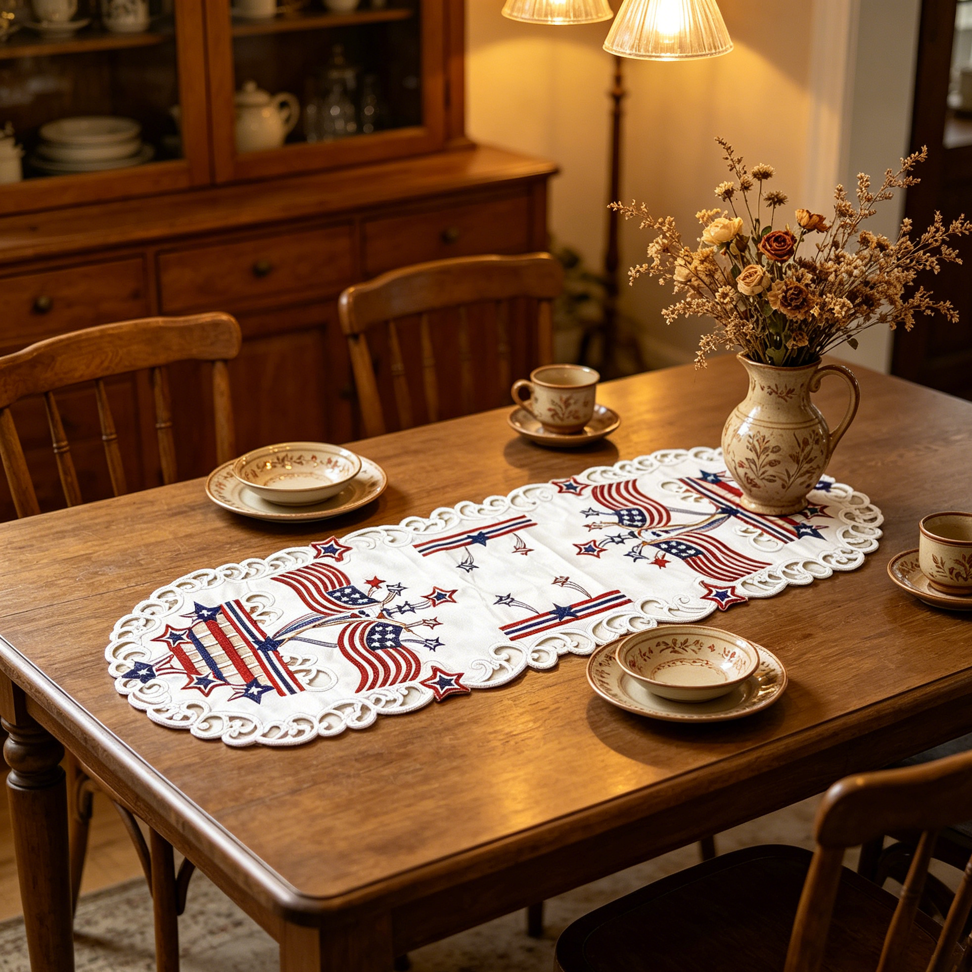 USA Independence Day Flag Embr - مراجعة Christmas Table Runner وسعره