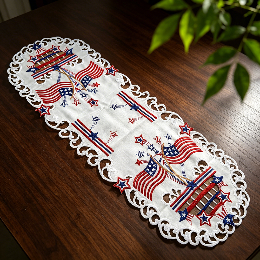 USA Independence Day Flag Embr - مراجعة Christmas Table Runner وسعره