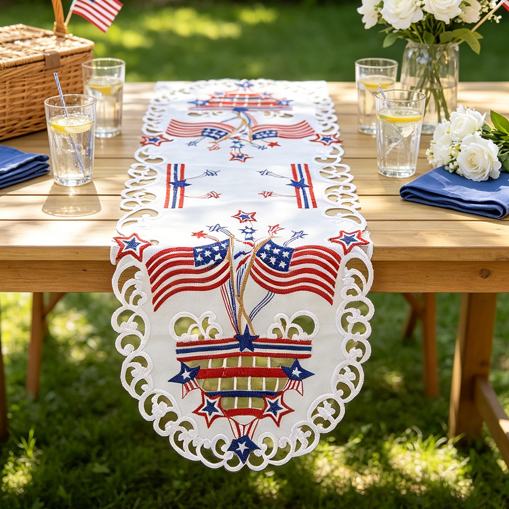 USA Independence Day Flag Embr - مراجعة Christmas Table Runner وسعره