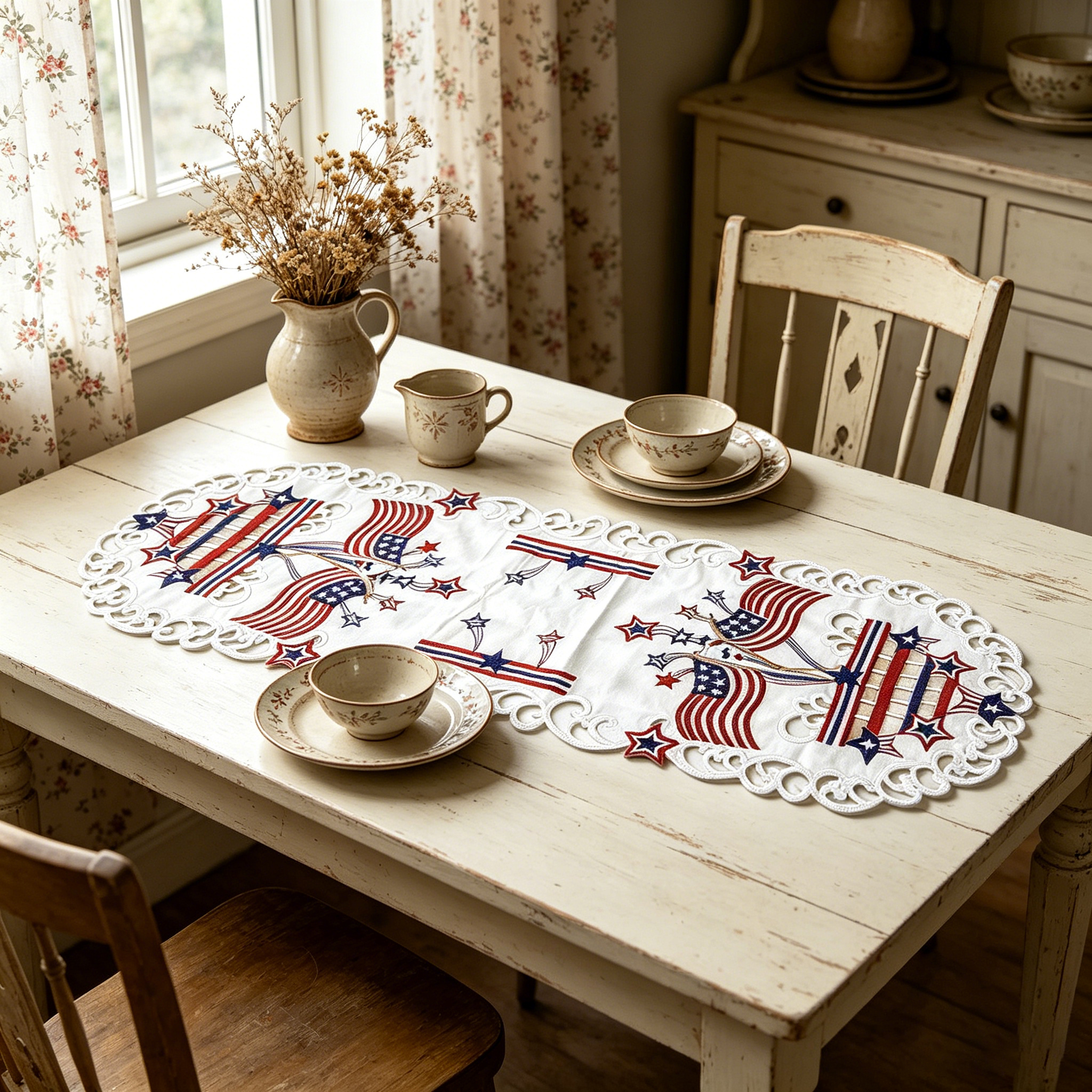 USA Independence Day Flag Embr - مراجعة Christmas Table Runner وسعره