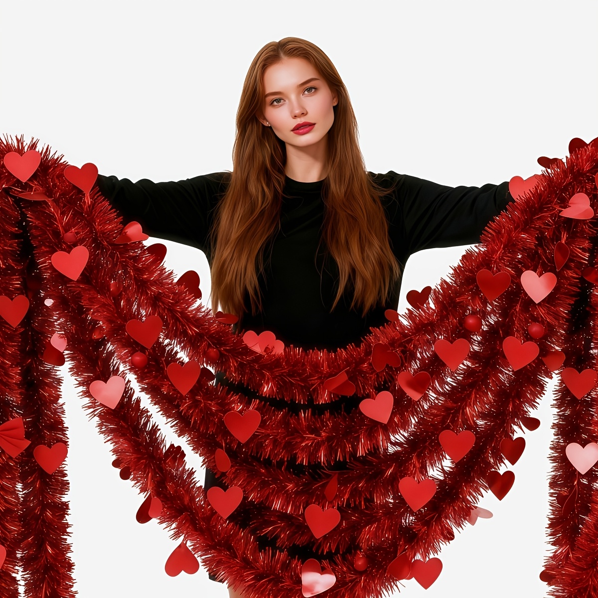 3pcs Red Heart Plastic Tinsel  - مراجعة Tinsel Garland Decoration وسعره
