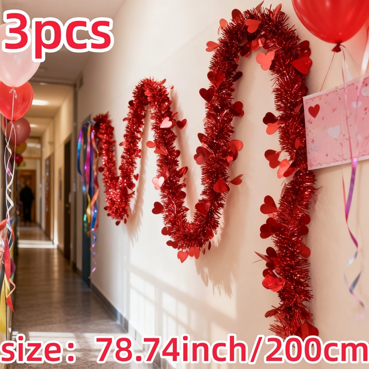 3pcs Red Heart Plastic Tinsel  - مراجعة Tinsel Garland Decoration وسعره