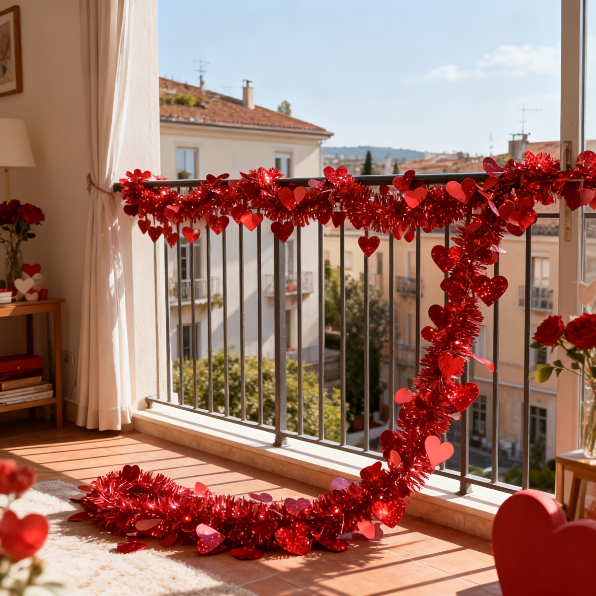 3pcs Red Heart Plastic Tinsel  - مراجعة Tinsel Garland Decoration وسعره