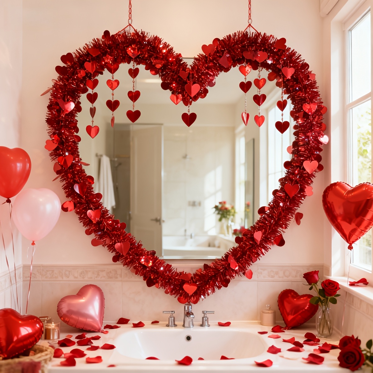 3pcs Red Heart Plastic Tinsel  - مراجعة Tinsel Garland Decoration وسعره