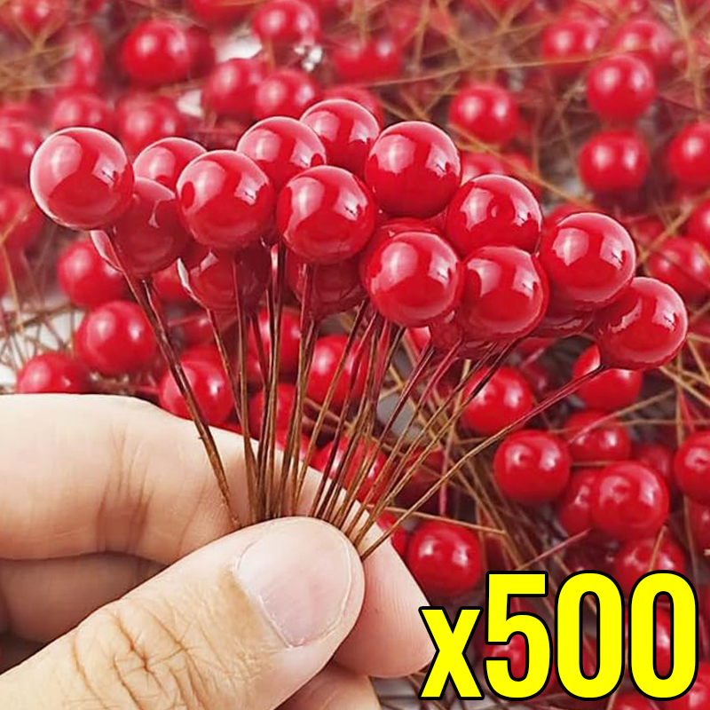 500/50pcs Mini Artificial Red  - مراجعة Christmas Wreath Fake وسعره