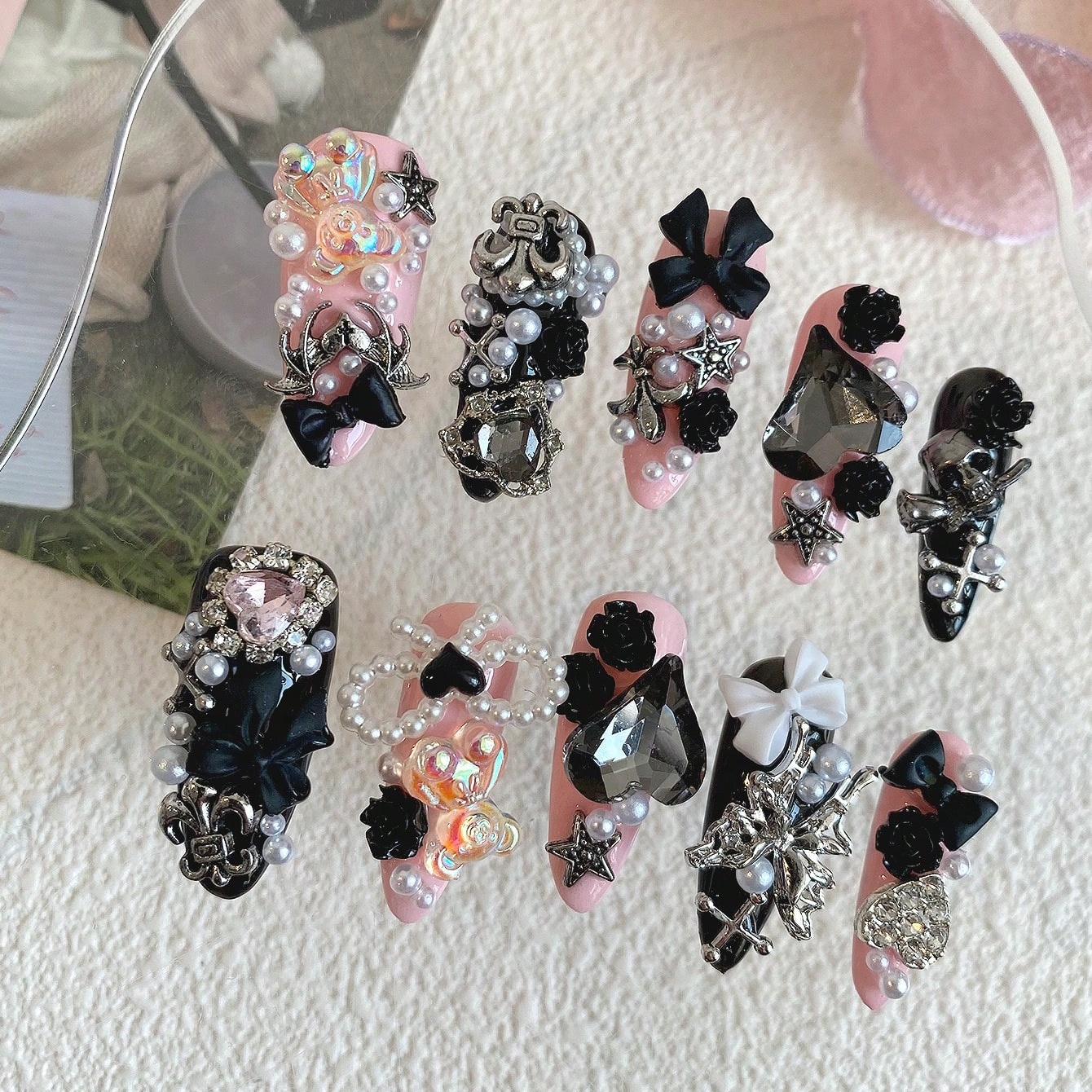 10pcs Long Coffin Pink Black G - مراجعة Ribbon Bow Gift وسعره
