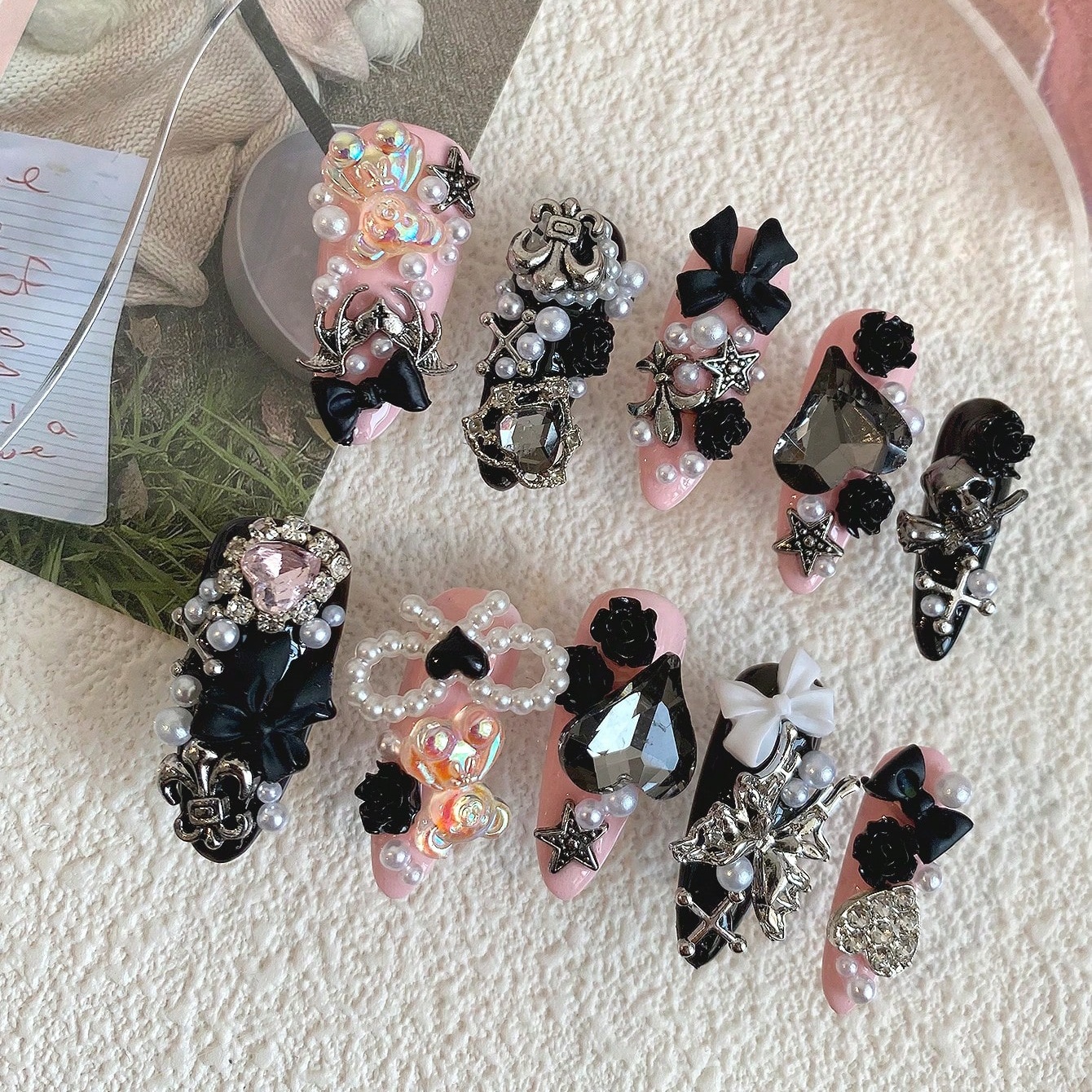 10pcs Long Coffin Pink Black G - مراجعة Ribbon Bow Gift وسعره