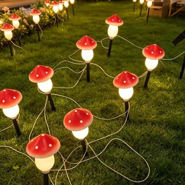 Solar Mushroom String Lights W - مراجعة Christmas Lights Outdoor وسعره