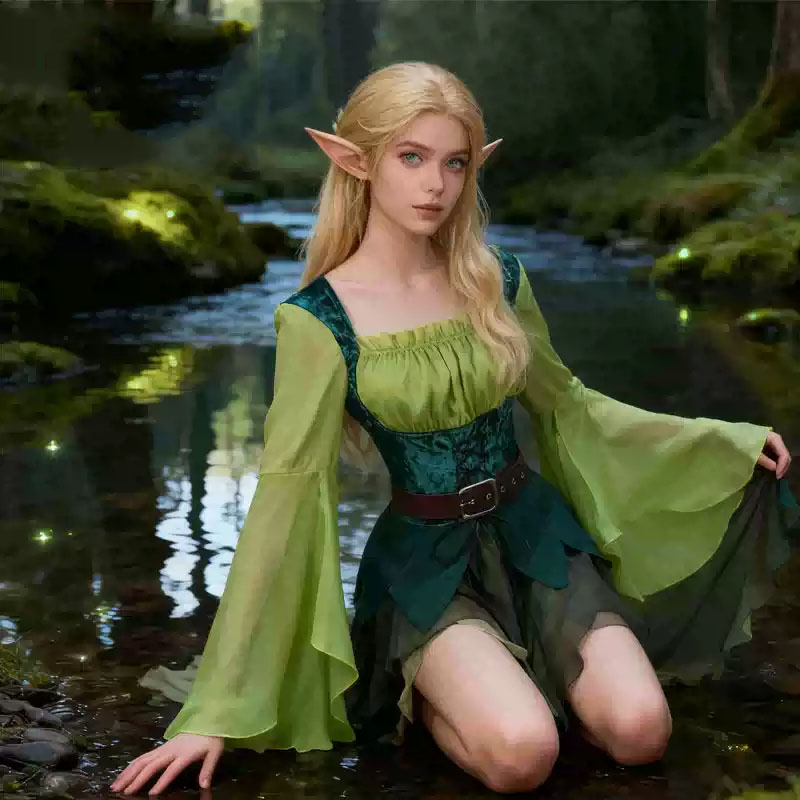 Women's Elf Medieval Green Fai - مراجعة Elf Costume Christmas وسعره